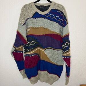 Vintage Emaroo Mens XXL Wool 3D Knit Textured Sweater Biggie Streetwear Baggy